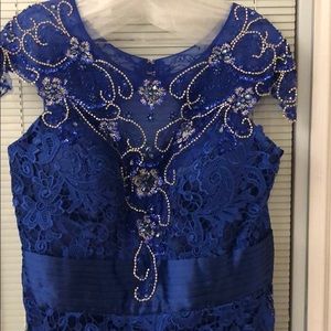 Royal blue cocktail dress embellished with jewels